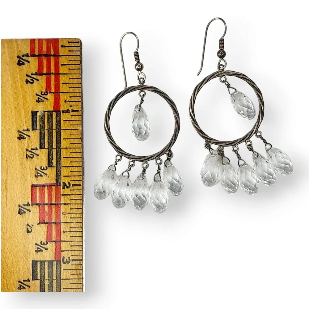 Vintage Earrings Sterling Silver OS Clear Vintage Crystal Chandelier Dangle